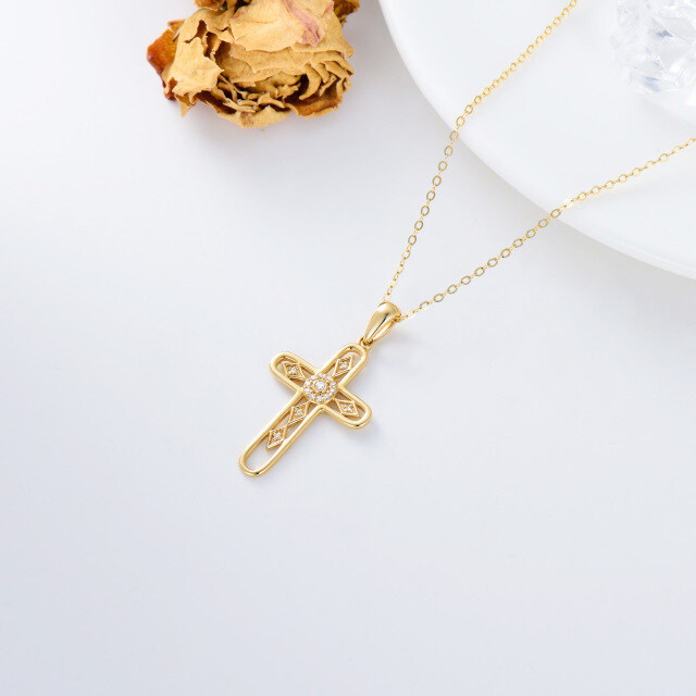 14K Gold Cubic Zirconia Cross Pendant Necklace-3