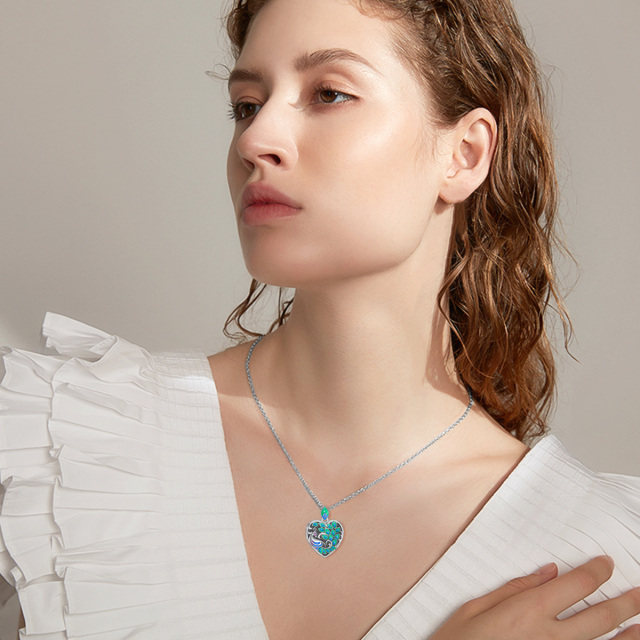 Sterling Silber Pfau Herz personalisierte Foto Medaillon Halskette-1
