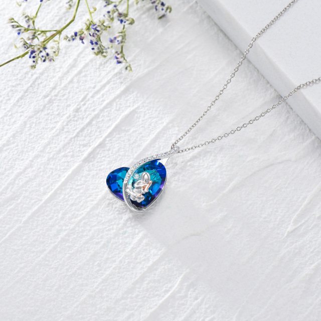Collier avec pendentif en cristal en forme de cœur de chat bicolore en argent sterling-3