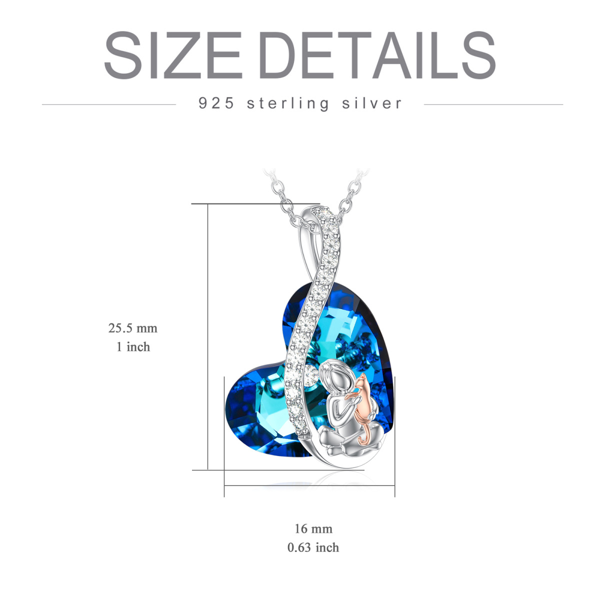 Zweifarbige Halskette mit herzförmigem Katzenherz-Kristallanhänger aus Sterlingsilber-6