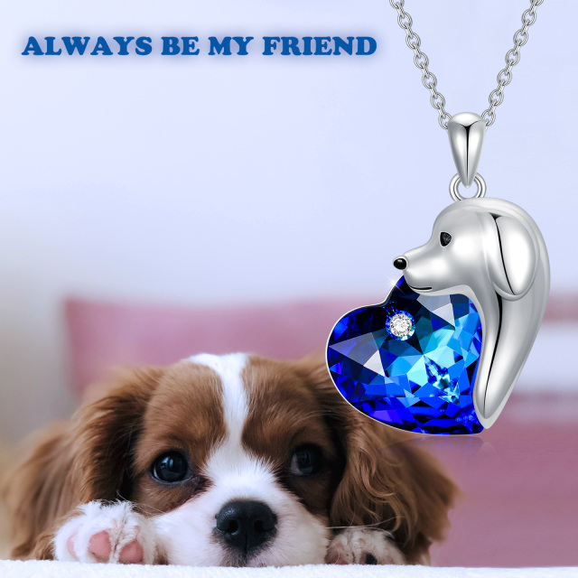 Sterling Silver Heart Shaped Dog Crystal Pendant Necklace-6