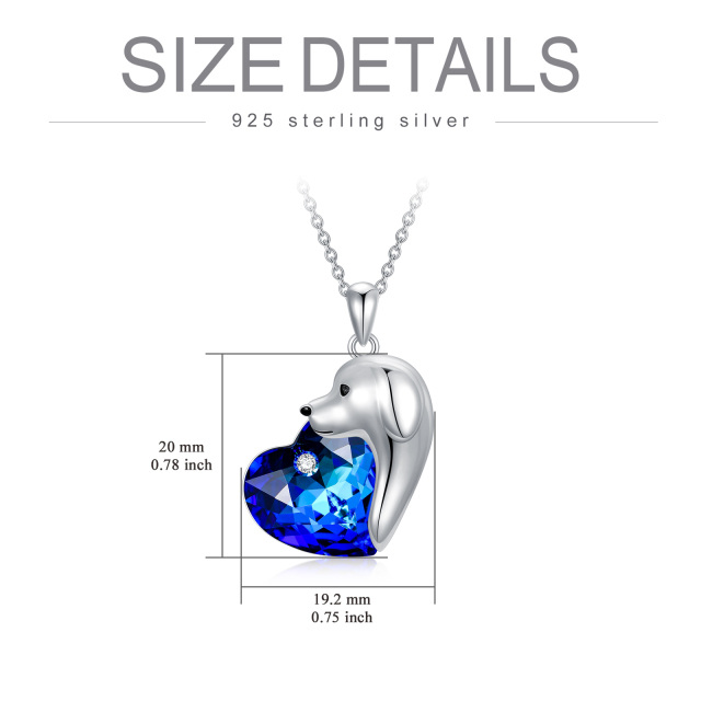 Sterling Silver Heart Shaped Dog Crystal Pendant Necklace-5