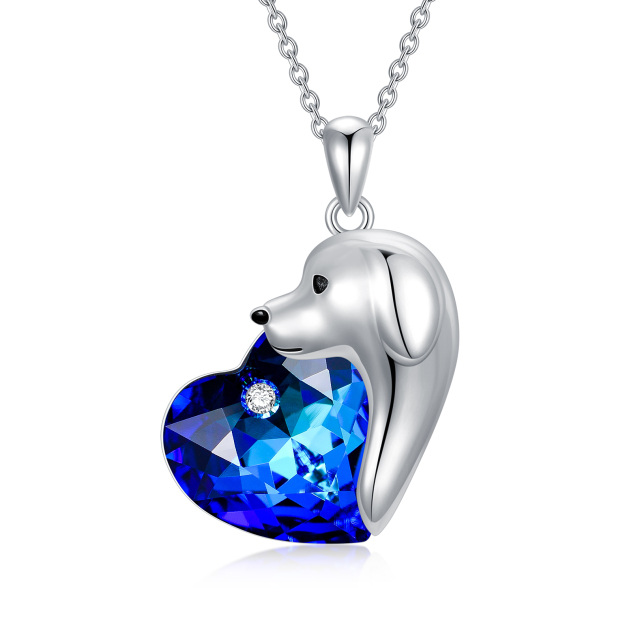 Sterling Silver Heart Shaped Dog Crystal Pendant Necklace-1