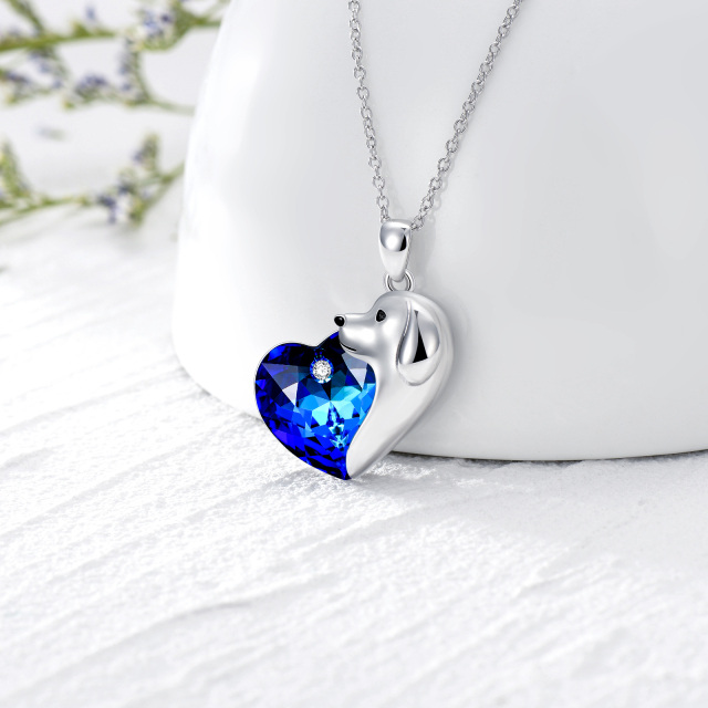 Sterling Silver Heart Shaped Dog Crystal Pendant Necklace-3
