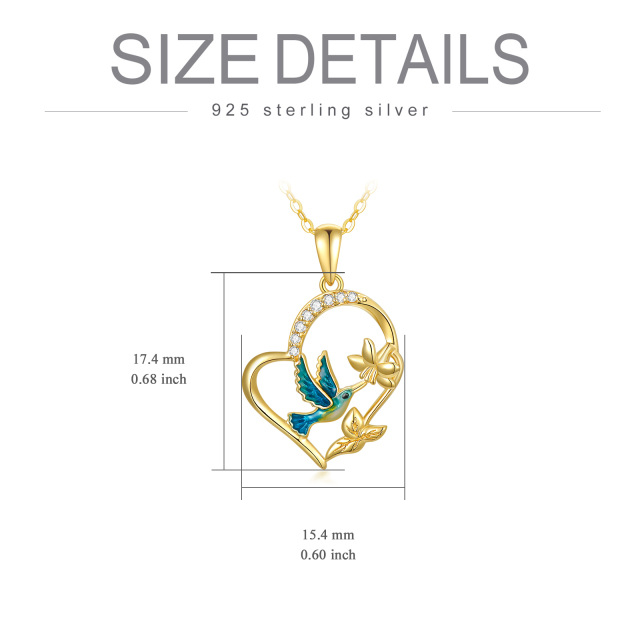 14K Gold Cubic Zirconia Hummingbird & Daffodil Heart Pendant Necklace-4