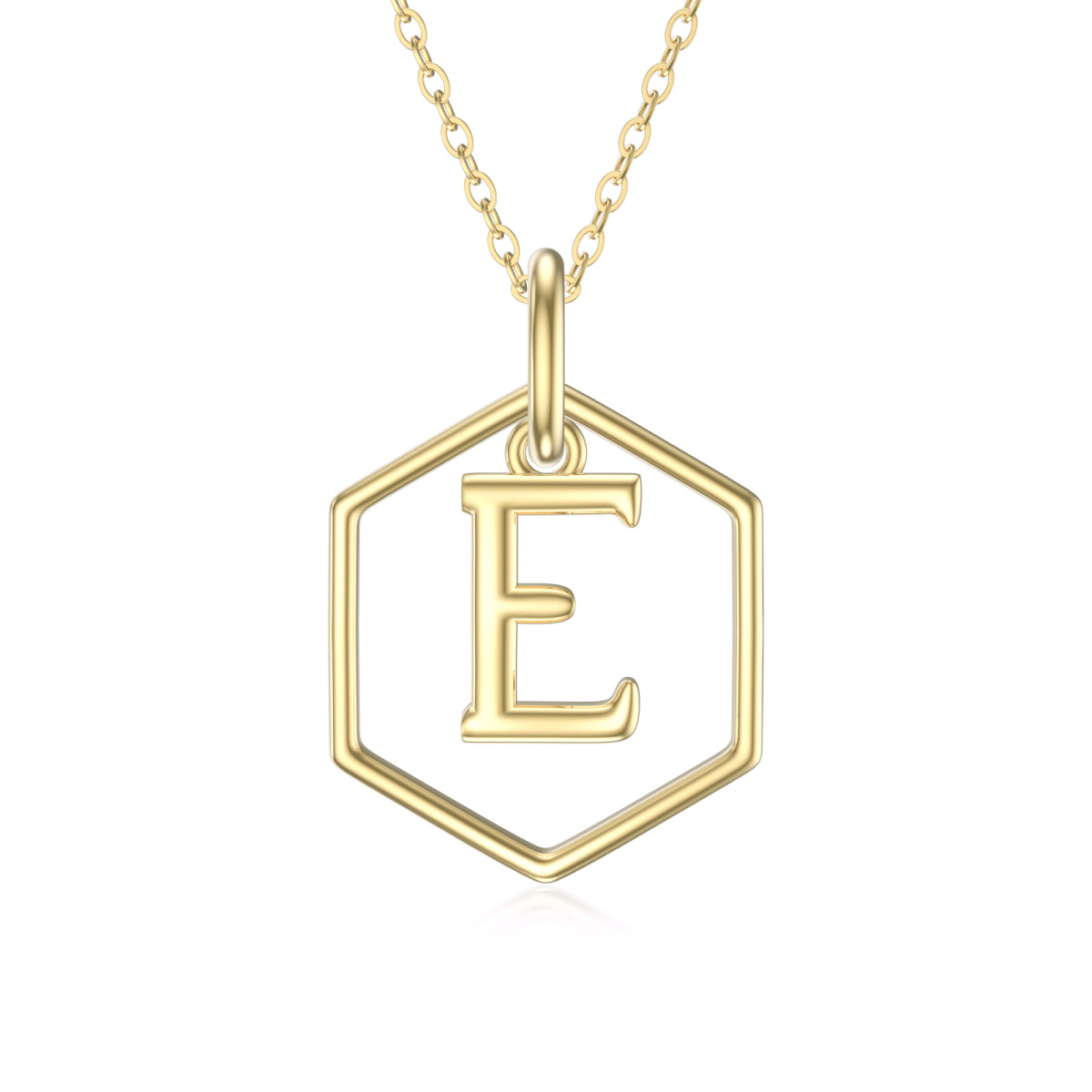 9K Gold Round Pendant Necklace with Initial Letter E-1