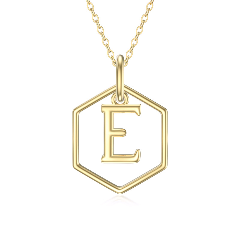 9K Gold Round Pendant Necklace with Initial Letter E