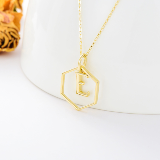 9K Gold Round Pendant Necklace with Initial Letter E-2