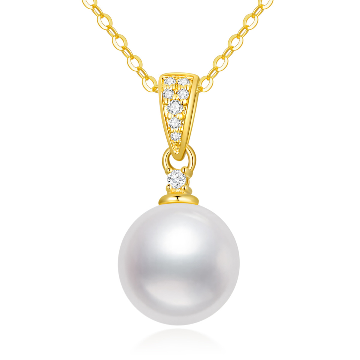 14K Gold Pearl Round Pendant Necklace-1