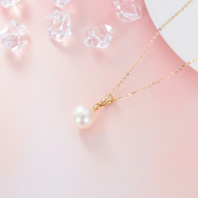 Presentes de colar de diamante de pérola única em ouro amarelo 14k para mulheres e meninas-3