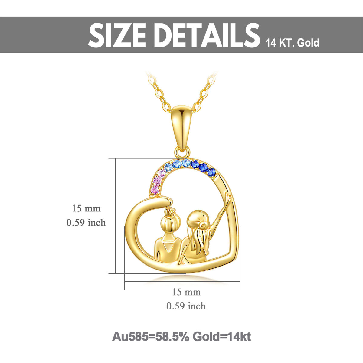 14K Gold Cubic Zirconia Sisters & Heart Pendant Necklace-5