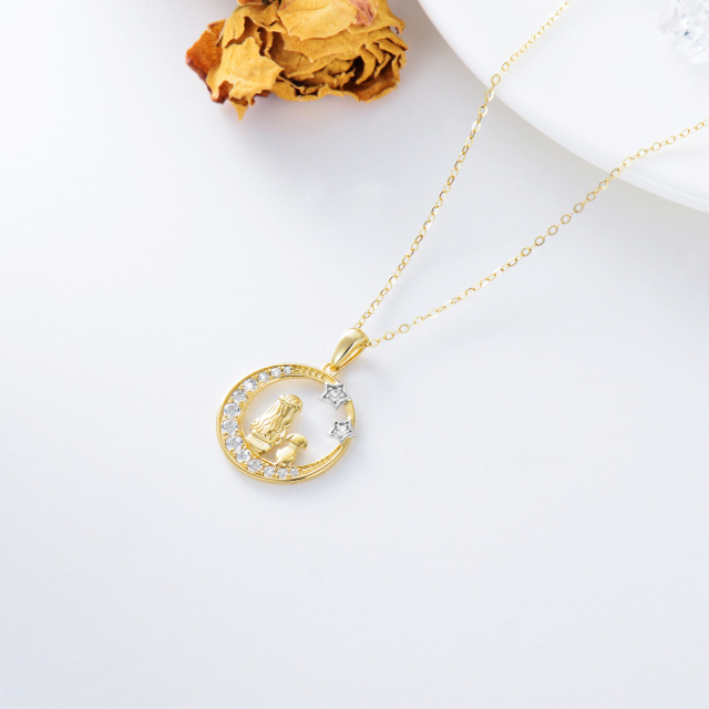 14K Gold Cubic Zirconia Dog & Moon & Star Pendant Necklace-3