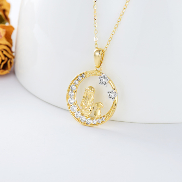 14K Gold Cubic Zirconia Dog & Moon & Star Pendant Necklace-2