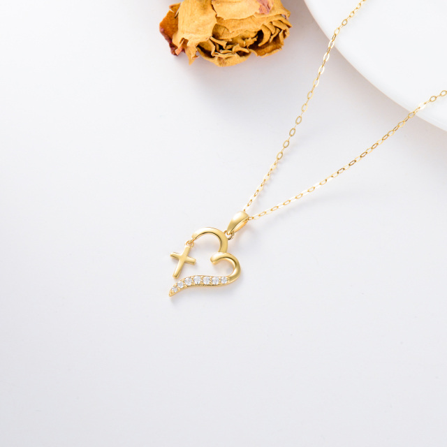 Collier en or 14K avec pendentif croix et coeur en zircon cubique-3