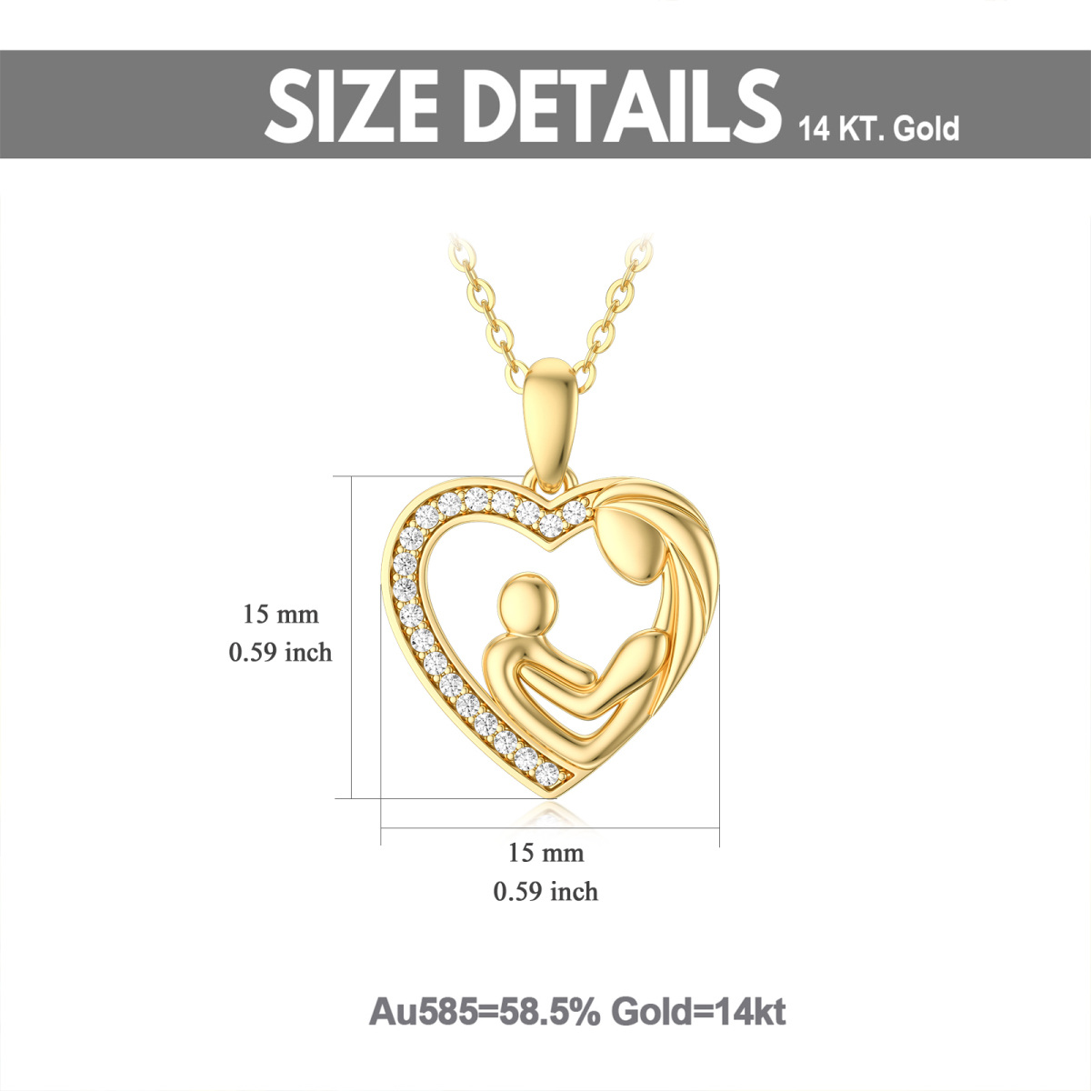 14K Gold Cubic Zirconia Mom Holds Baby Heart Pendant Necklace-5