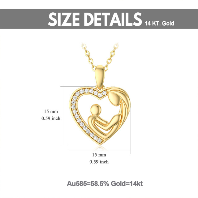 14K Gold Cubic Zirconia Mom Holds Baby Heart Pendant Necklace-4