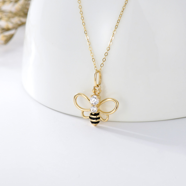 14K Gold Cubic Zirconia Bees Pendant Necklace-3