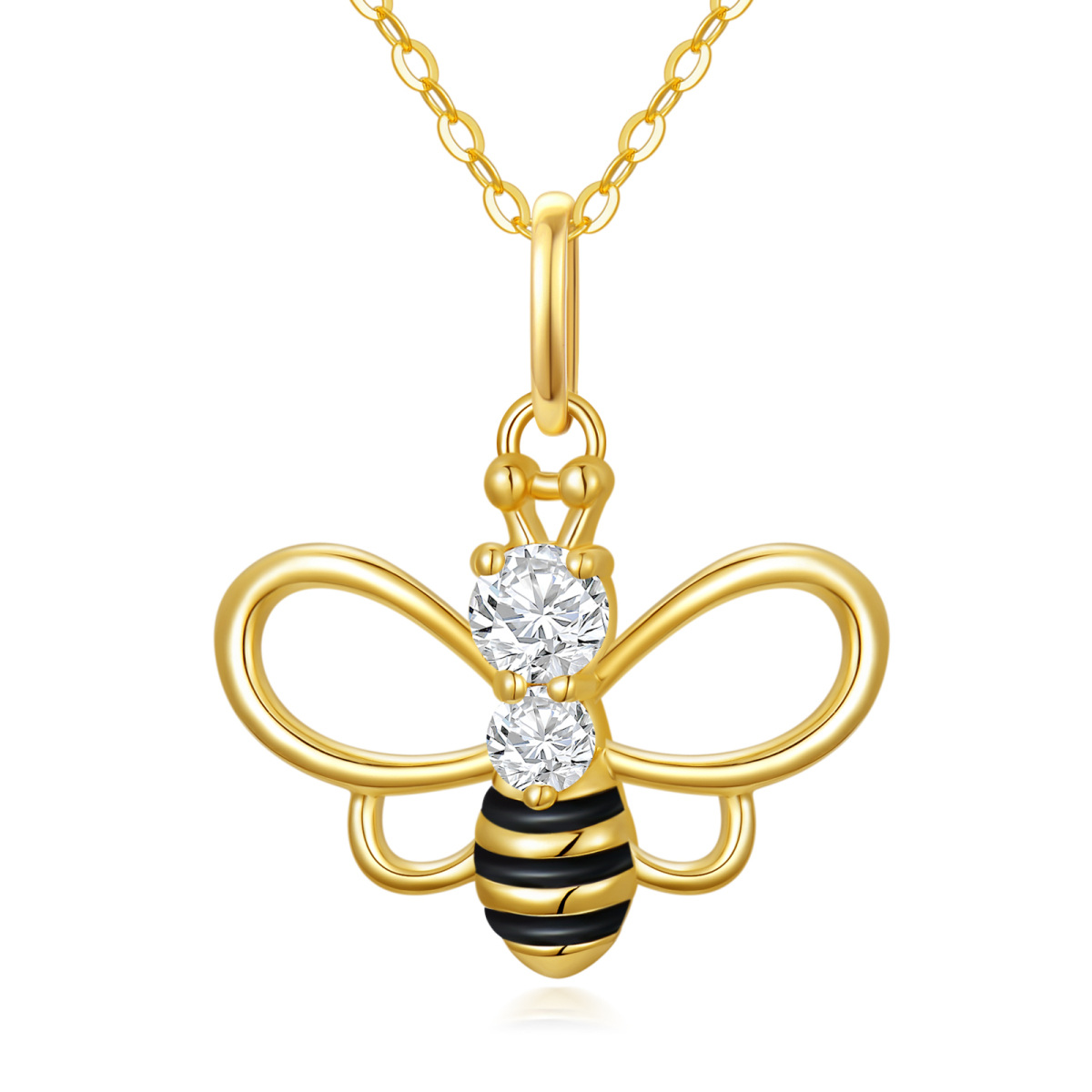 14K Gold Cubic Zirconia Bees Pendant Necklace-1