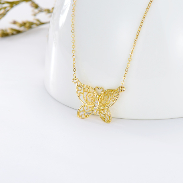 14K Gold Cubic Zirconia Butterfly Pendant Necklace-3