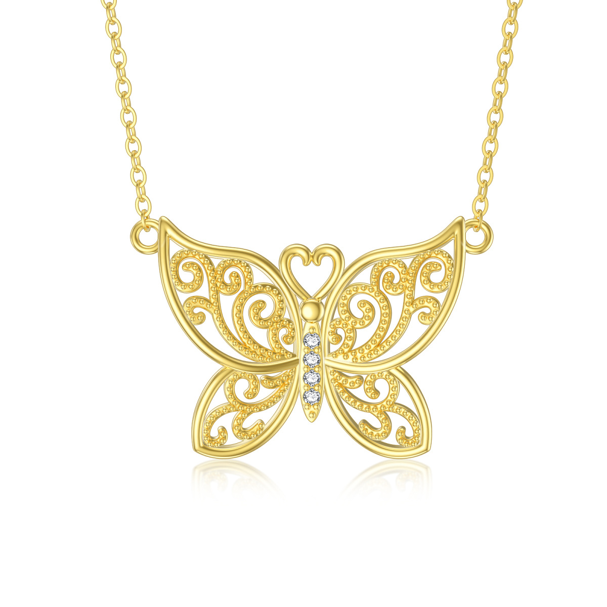 14K Gold Cubic Zirkonia Schmetterling Anhänger Halskette-1