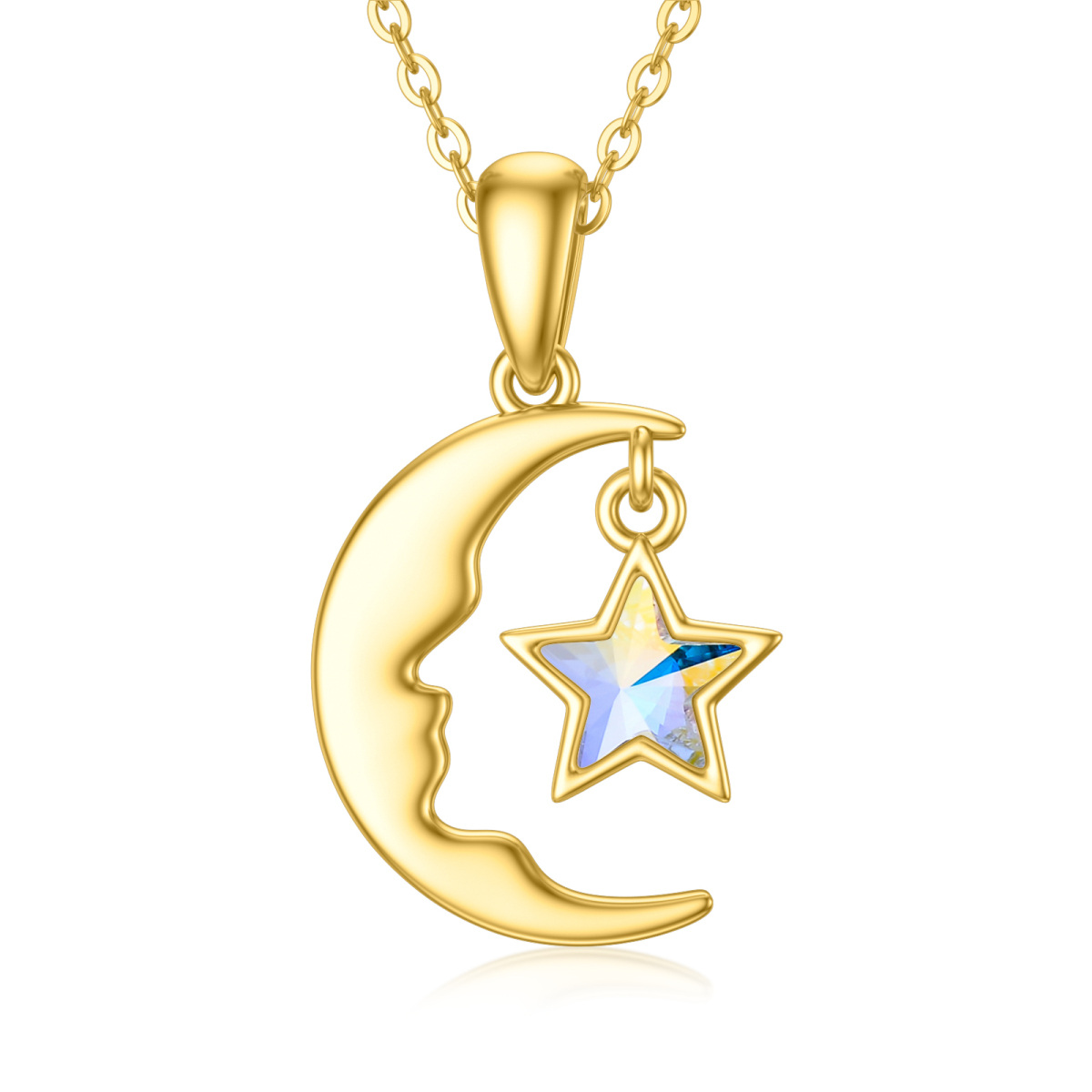 Collier à pendentifs lune et étoiles en or 14K-1