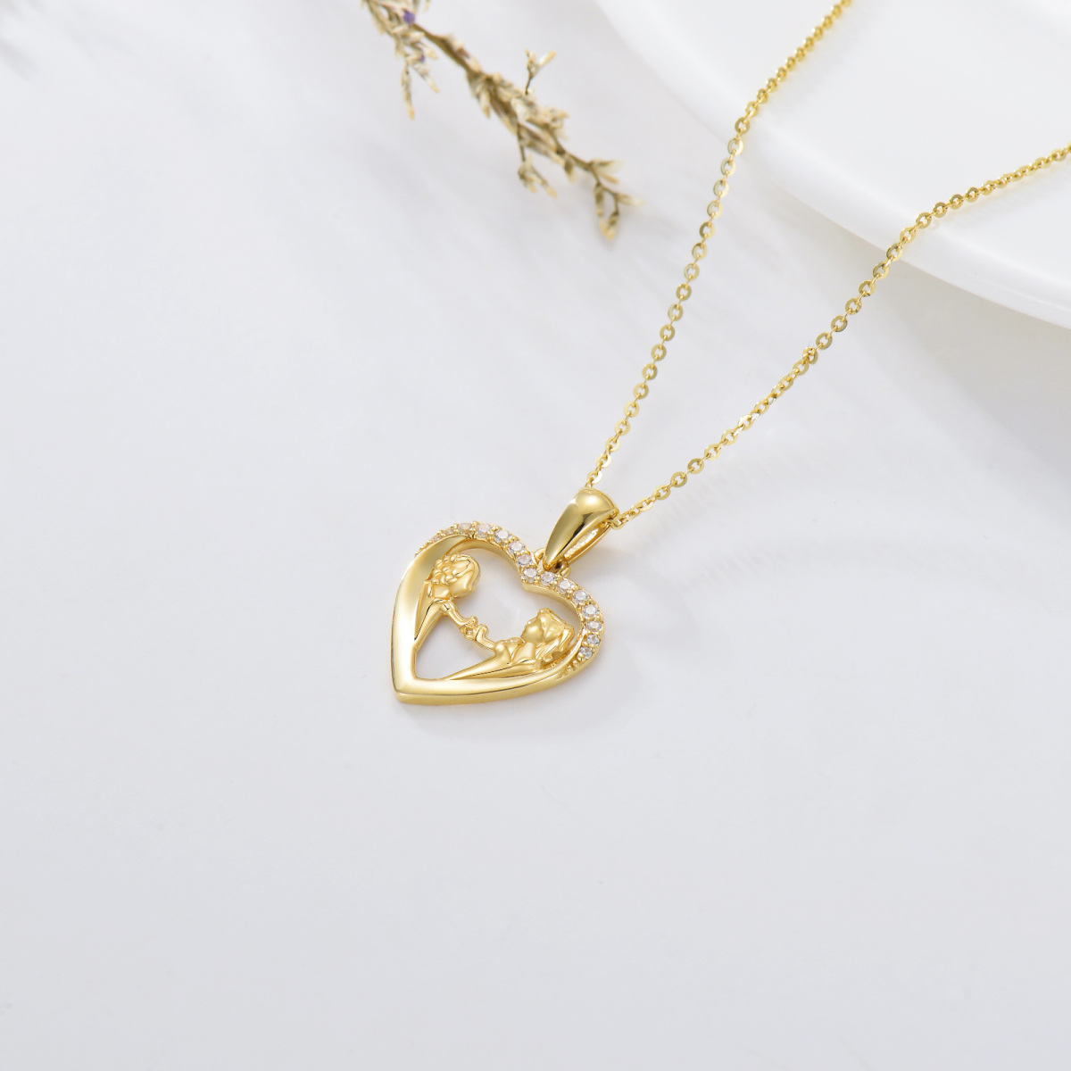 14K Gold Cubic Zirconia Sisters & Heart Pendant Necklace-4