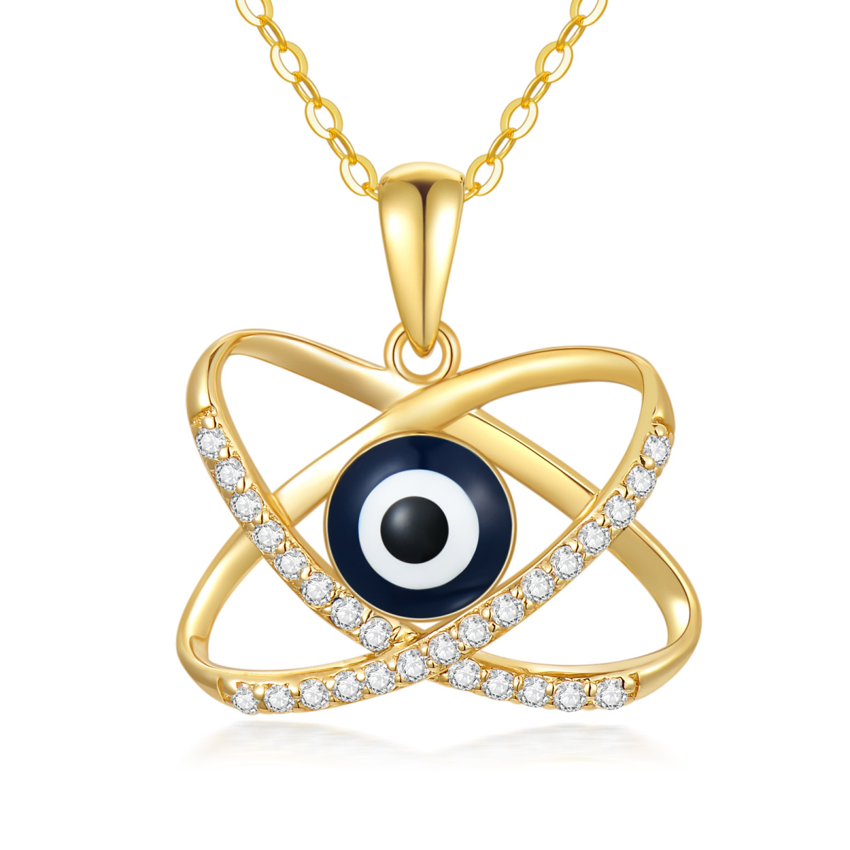 14K Gold Cubic Zirconia Evil Eye Pendant Necklace-1