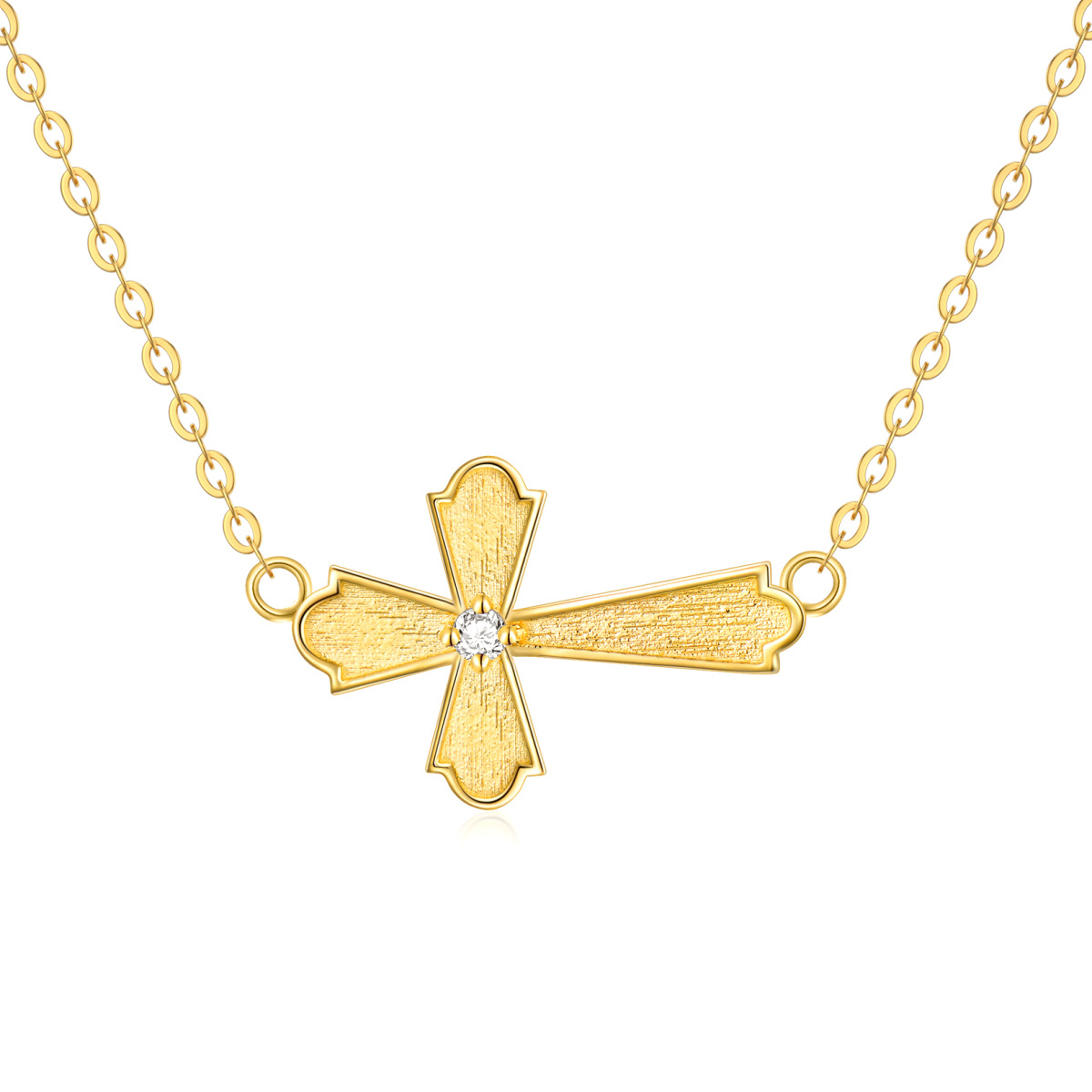 14K Gold Round Cross Pendant Necklace-1