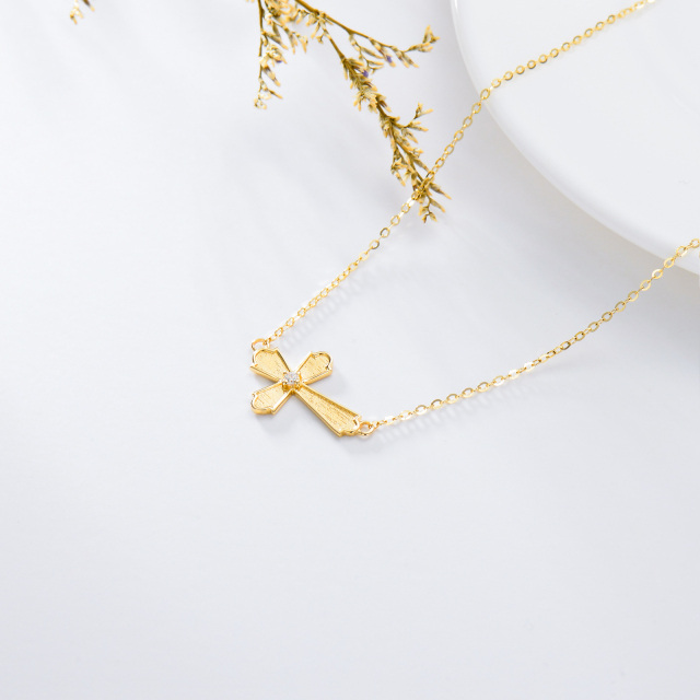 14K Gold Round Cross Pendant Necklace-3