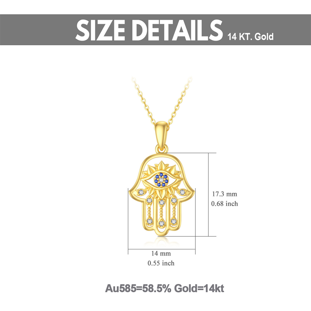 14K Gold Cubic Zirconia Evil Eye & Hamsa Hand Pendant Necklace-5