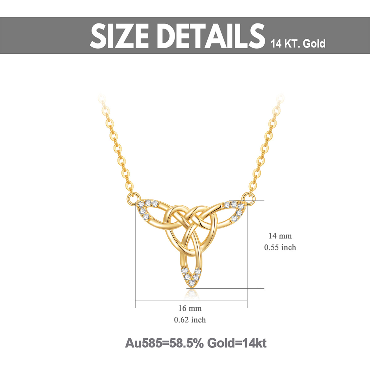 Collar de oro de 14 quilates en forma circular de circonio cúbico nudo celta colgante-5