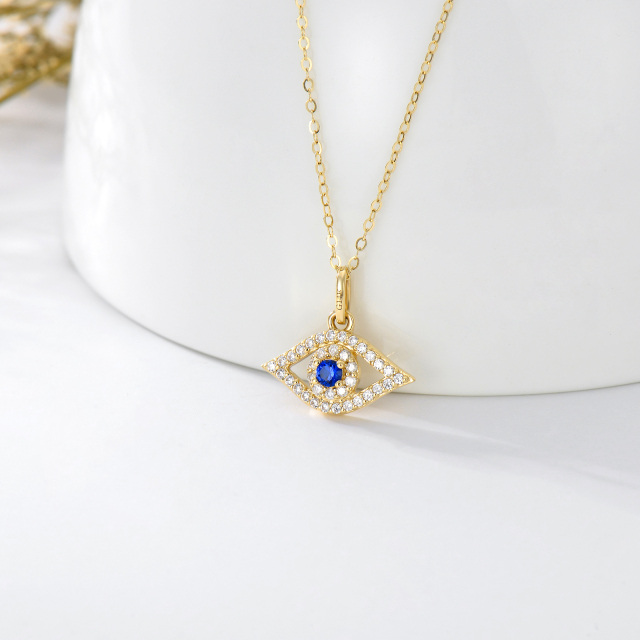 14K Gold Cubic Zirkonia & Diamant Evil Eye Anhänger Halskette-2