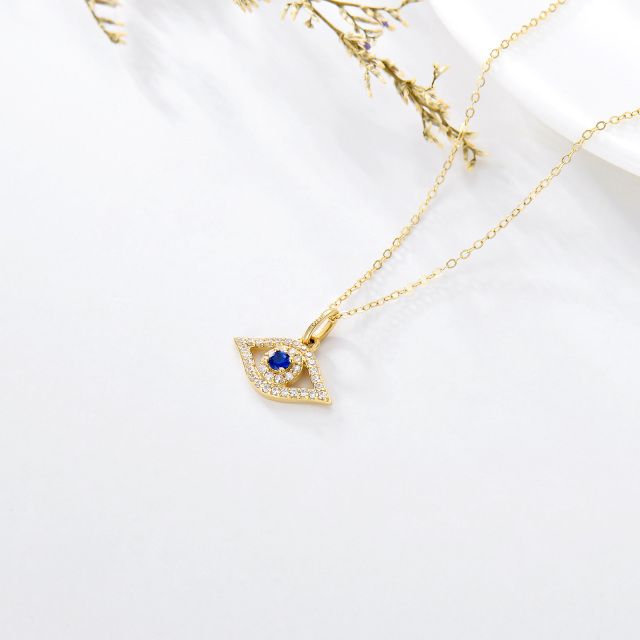 14K Gold Cubic Zirconia & Diamond Evil Eye Pendant Necklace-3