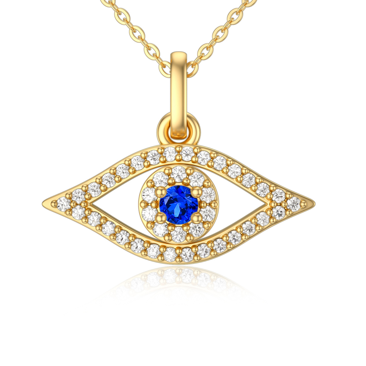 14K Gold Cubic Zirconia & Diamond Evil Eye Pendant Necklace-1