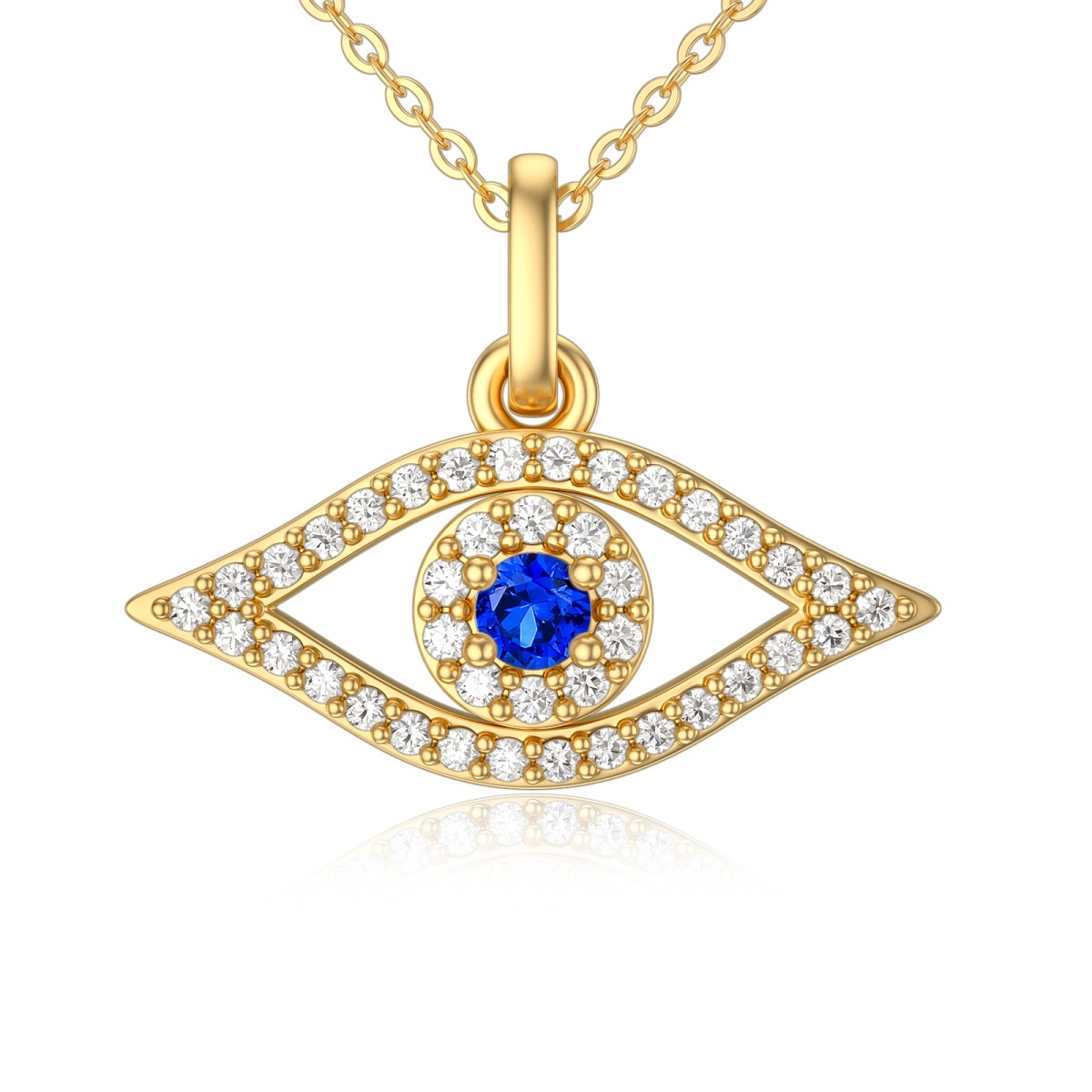 Collier pendentif œil maléfique en or 14K à zircon cubique et diamant-1