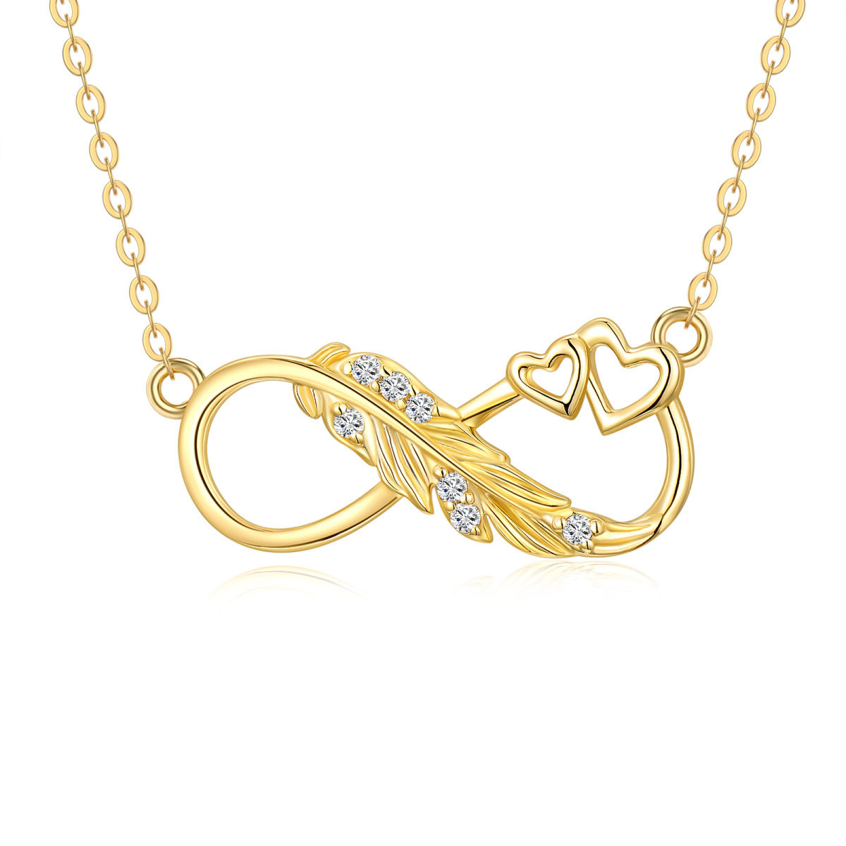 14K Gold Cubic Zirconia Feather & Infinity Symbol Pendant Necklace-1