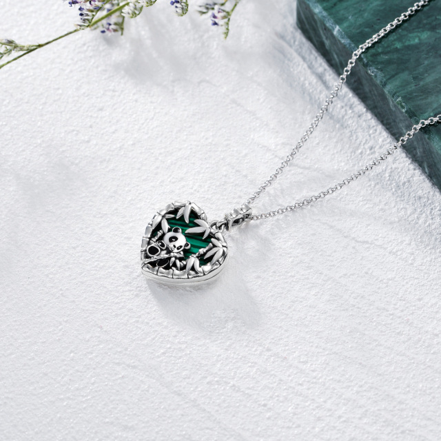 Sterling Silver Malachite Panda & Heart Pendant Necklace-4