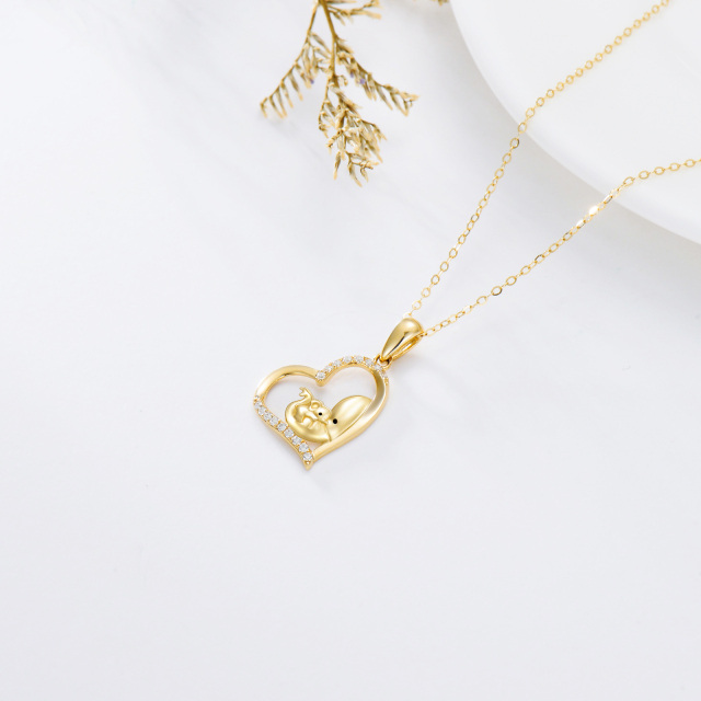 14K Gold Cubic Zirconia Mama Elephant & Heart Pendant Necklace-3