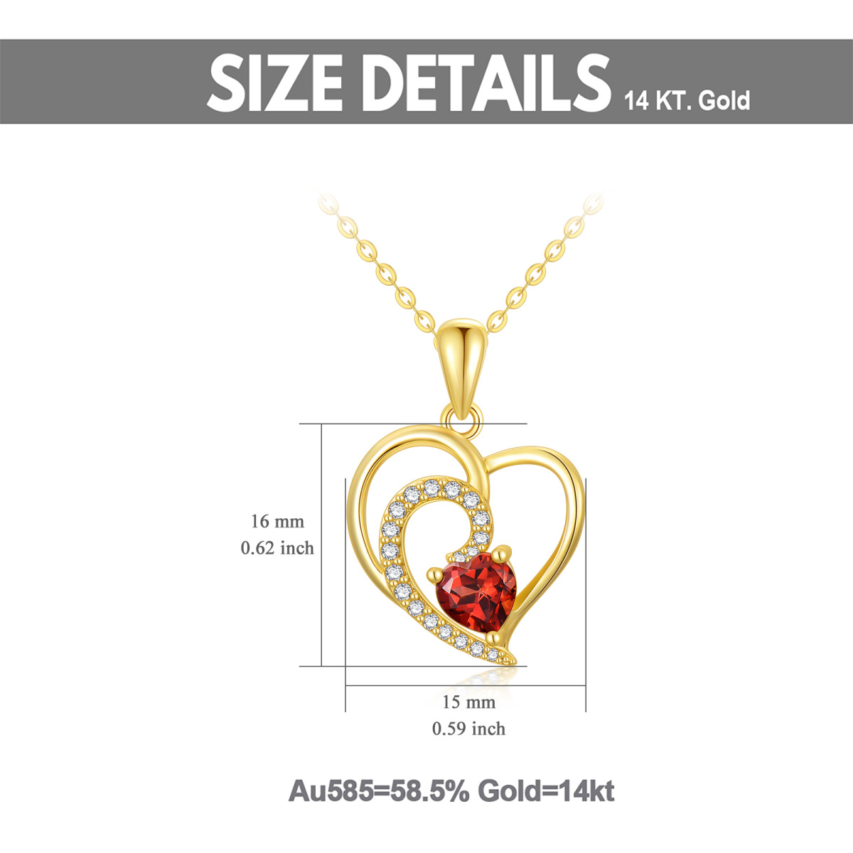 14K Gold Cubic Zirconia Heart Pendant Necklace-5