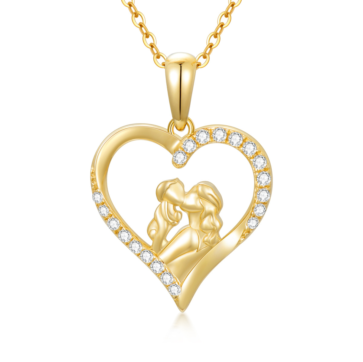 14K Oro Cúbico Zirconia Mamá Kiss Baby Heart Collar Colgante-1