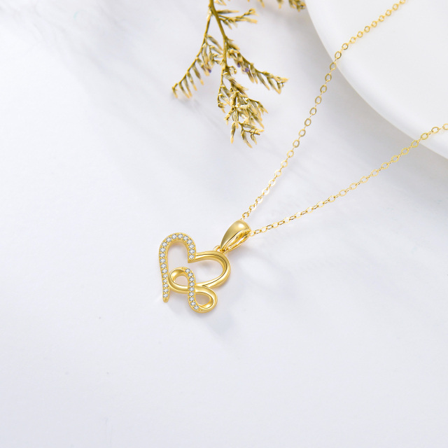 14K Gold kreisförmig Cubic Zirkonia Herz & Infinity Symbol Anhänger Halskette-4