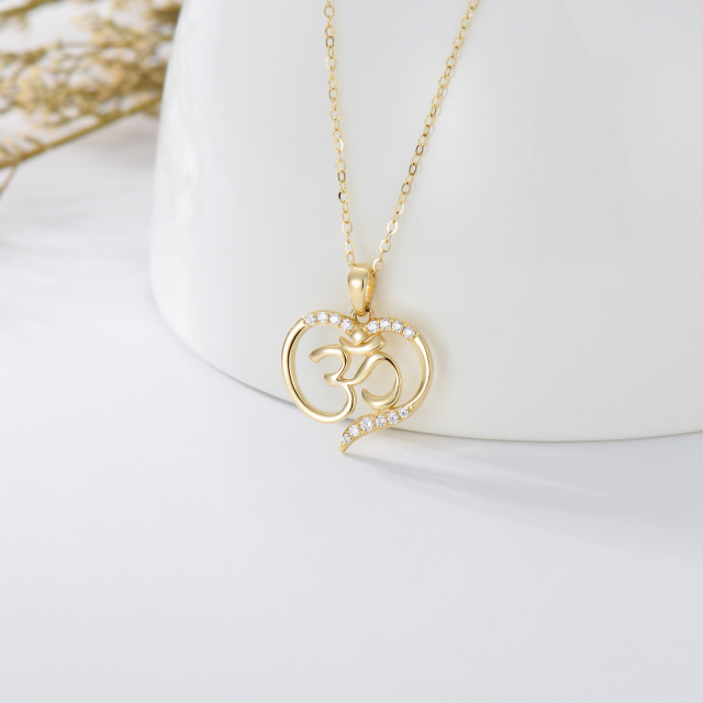 14K Gold Cubic Zirconia Heart & Ohm Pendant Necklace-3