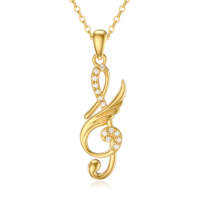 14K Gold Cubic Zirconia Music Symbol Pendant Necklace-1
