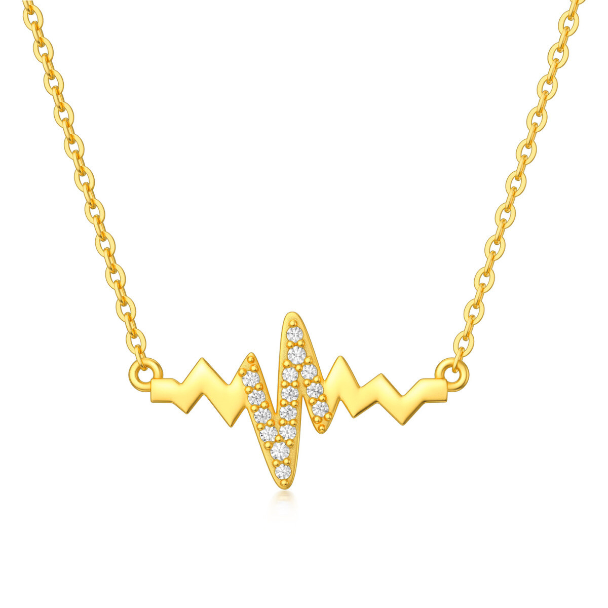 14K Gold Cubic Zirconia Electrocardiogram Pendant Necklace-1