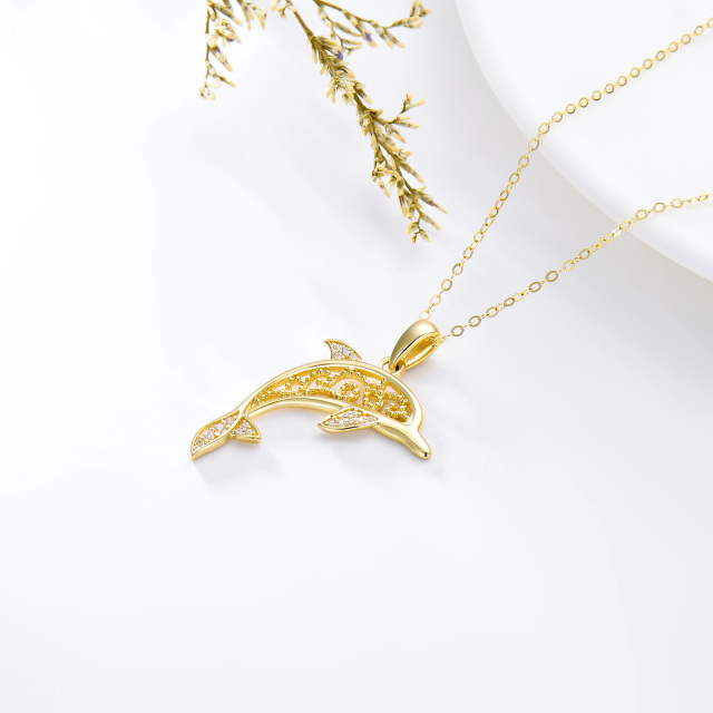 14K Gold Cubic Zirconia Dolphin Pendant Necklace-3