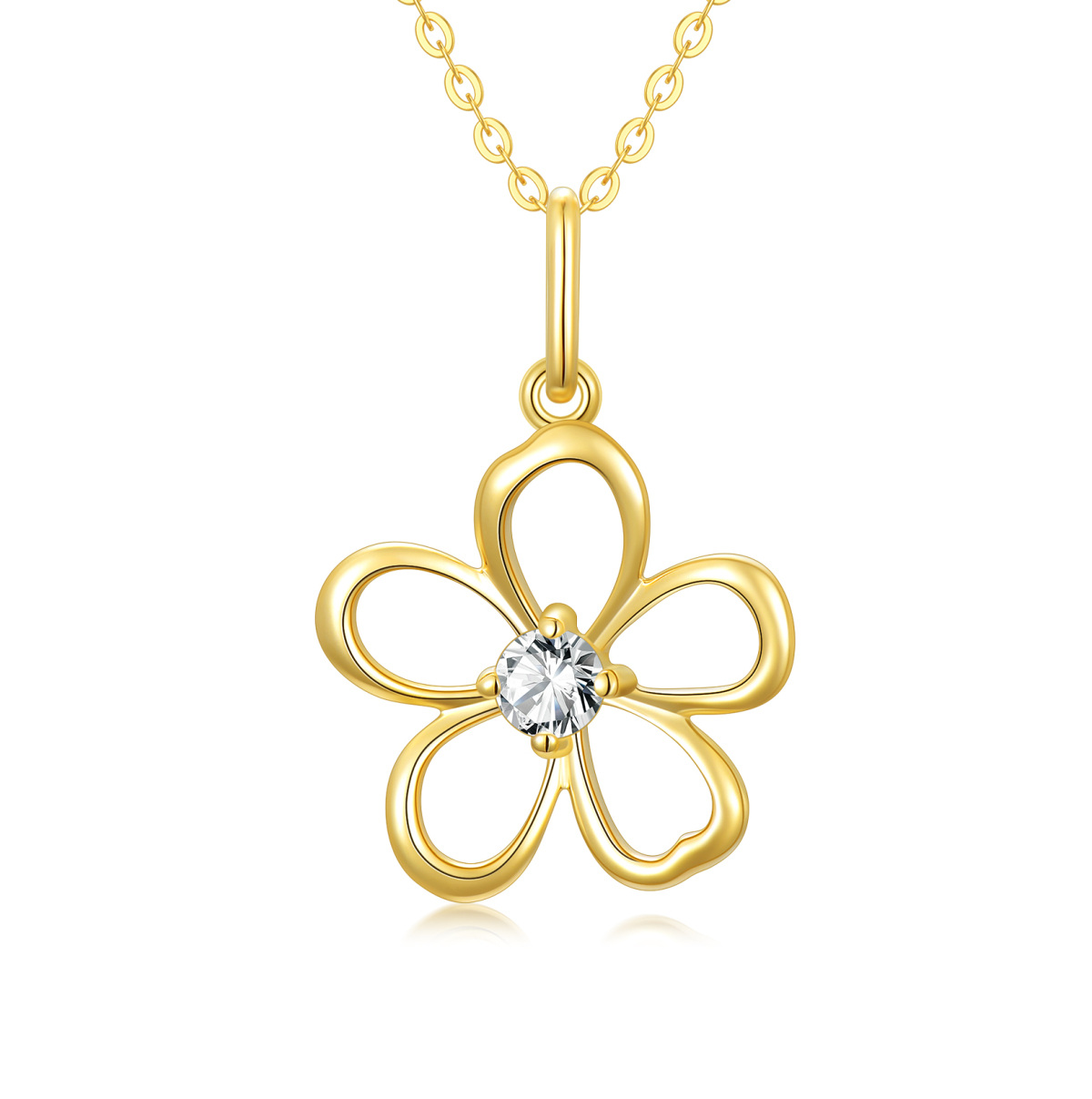 14K Gold Circular Shaped Cubic Zirconia Daisy Pendant Necklace-1