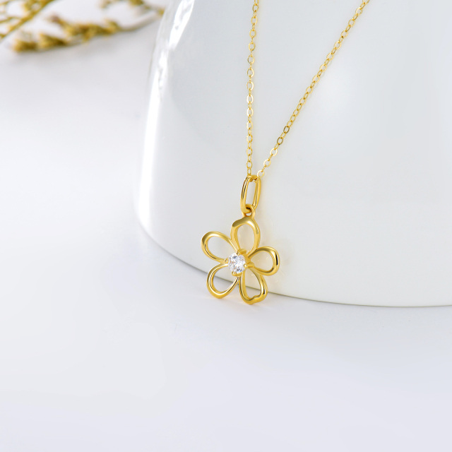 14K Gold Circular Shaped Cubic Zirconia Daisy Pendant Necklace-1