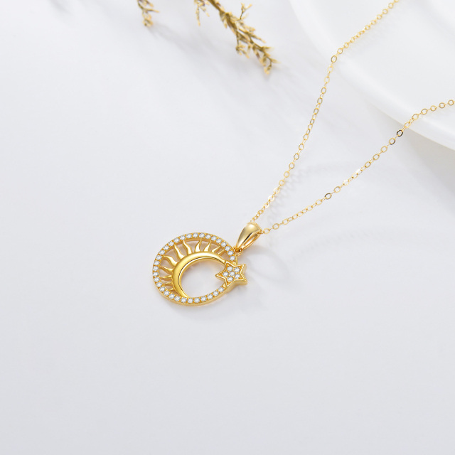 14K Gold Cubic Zirconia Moon & Sun Pendant Necklace-3