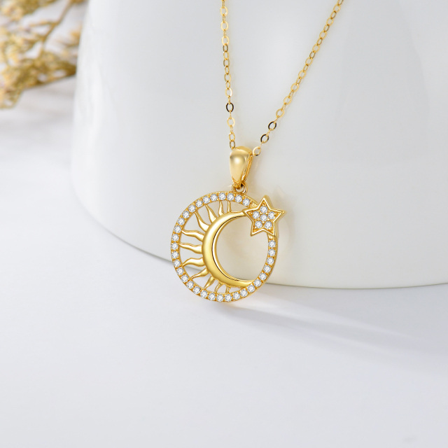 14K Gold Cubic Zirkonia Mond & Sonne Anhänger Halskette-2