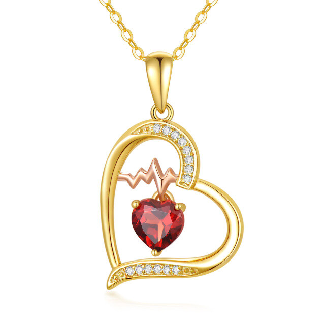 14K Gold Heart Shaped Moissanite Electrocardiogram & Heart Pendant Necklace-2